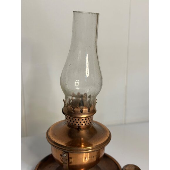 VTG Mini Copper Oil Lamp Lantern Finger Handle Glass Globe 8" Timeless MCM Retro - Picture 5 of 7